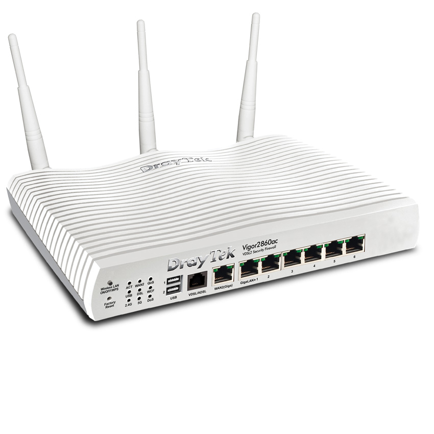 Draytek Vigor 2860ac VDSL/ADSL Router/Firewall & 6 Port Gigabit Switch with 802.11ac Wireless LAN