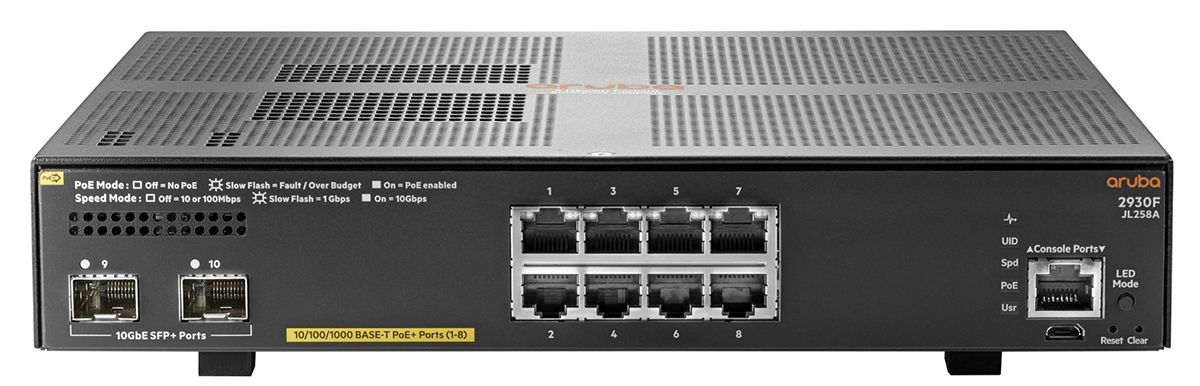 Aruba JL258A 2930F 8G PoE+ 2SFP+ Switch | Comms Express