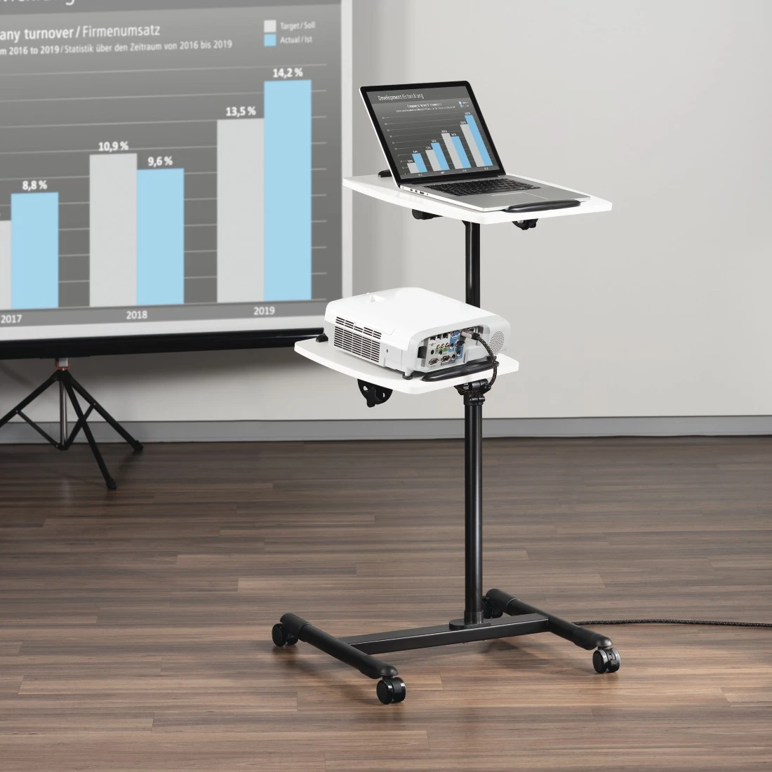 Hama 00077510 Projector Table with 2 Levels (42 x 50 / 40 x 35 cm), Height-Adjustable, wi